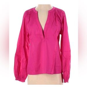 BANANA REPUBLIC PINK LIGHTWEIGHT-smocked  LONG SLEEVE BLOUSE M Petite  popover